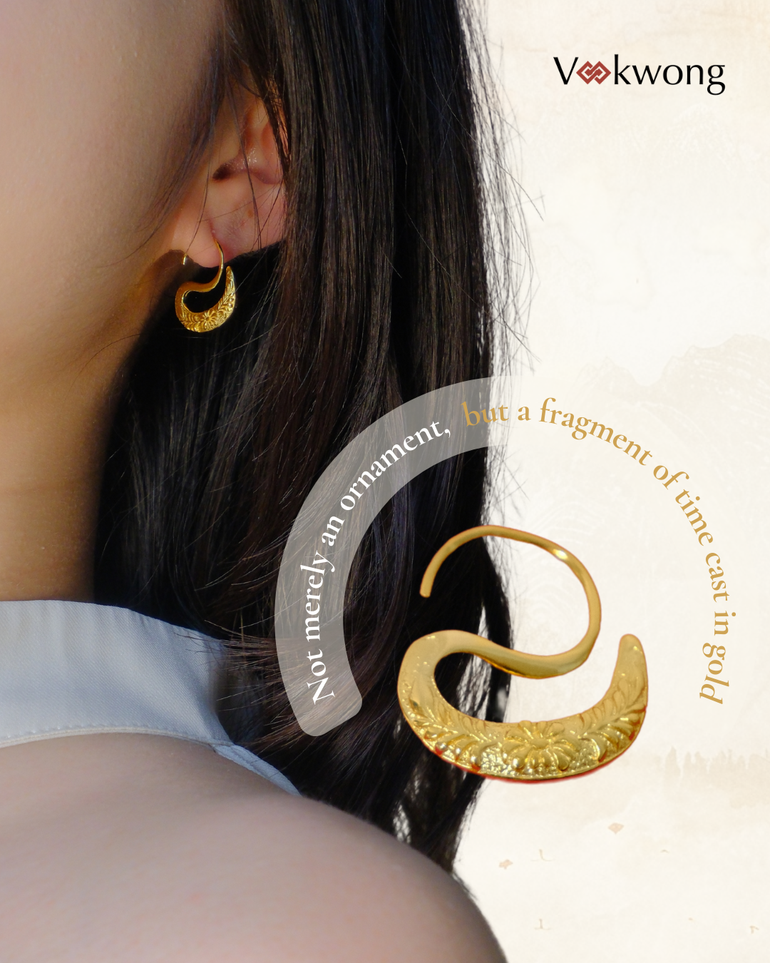 ChrysantheMoon | Gilded Crescent Earrings with Chrysanthemum Pattern