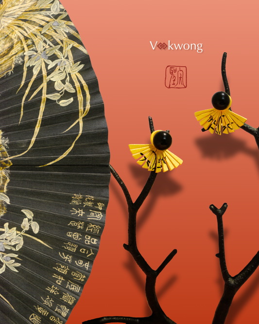 Fan of Grace | Fan-shaped Orchid-Patterned Jacket Ear Studs