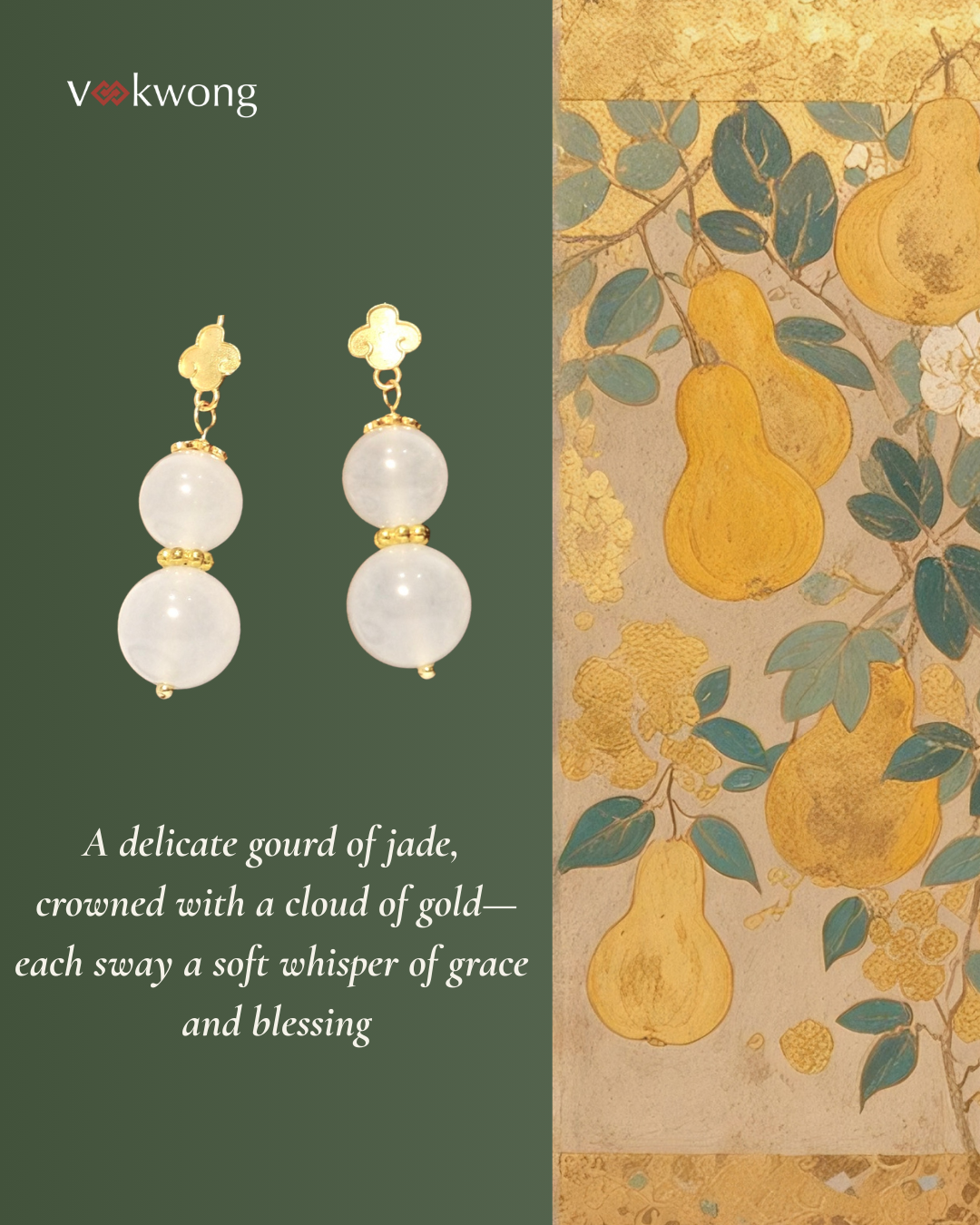 Lucky Fulu |  Gilded White Jade Gourd Earrings