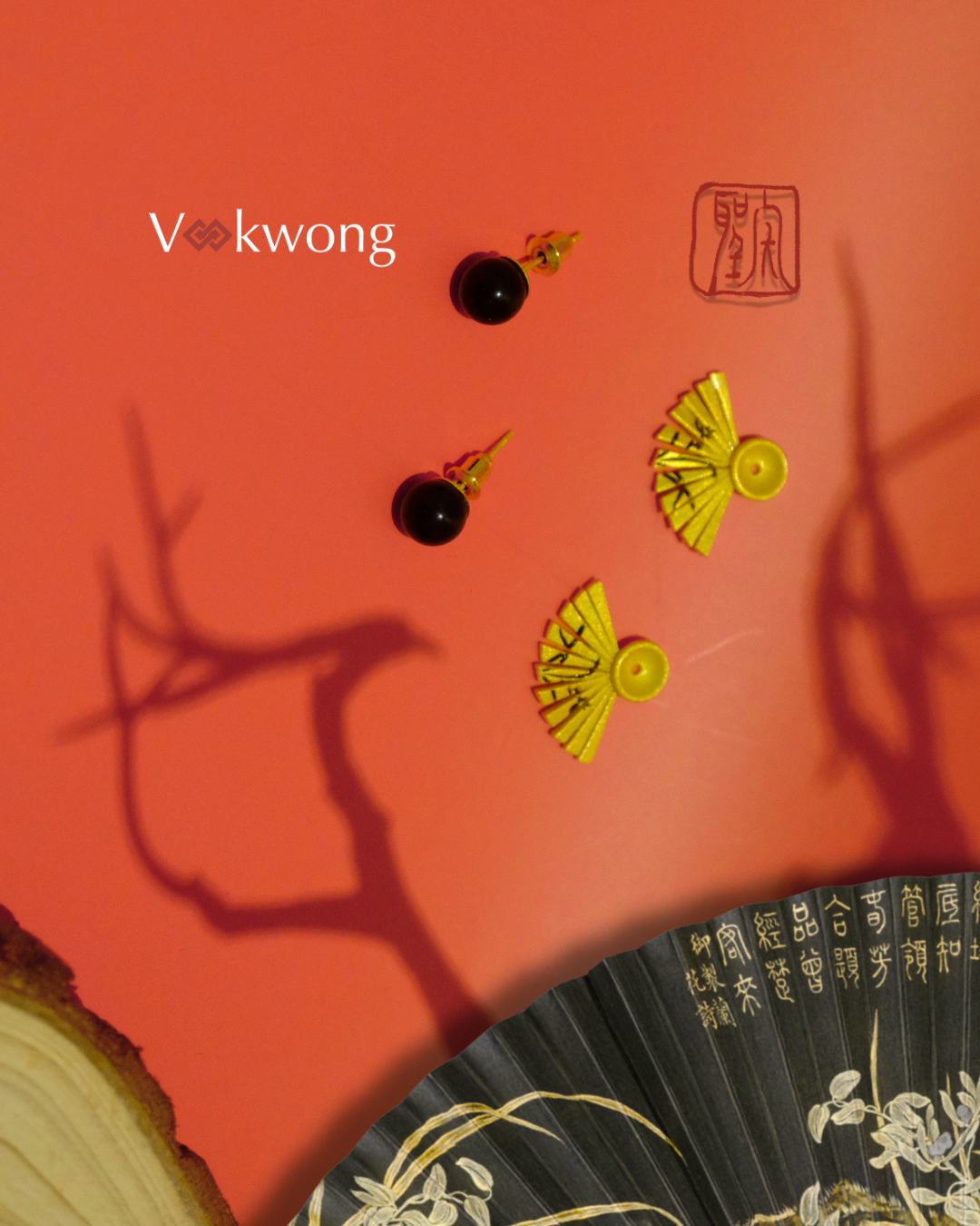 Fan of Grace | Fan-shaped Orchid-Patterned Jacket Ear Studs