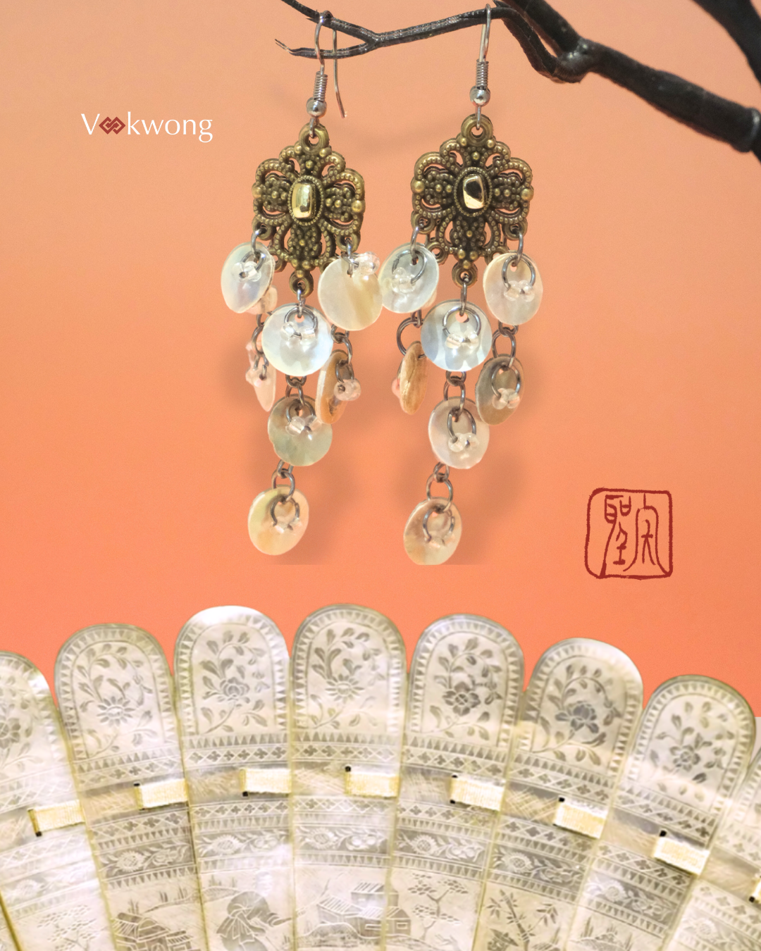 Moonvail - Vintage-Style Mother-of-Pearl Toned Cascading Earrings