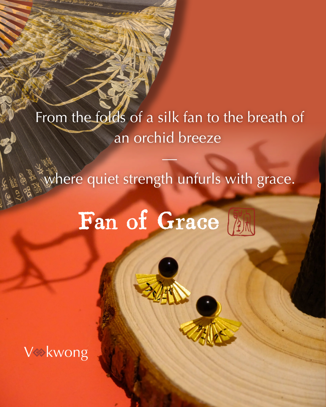 Fan of Grace | Fan-shaped Orchid-Patterned Jacket Ear Studs