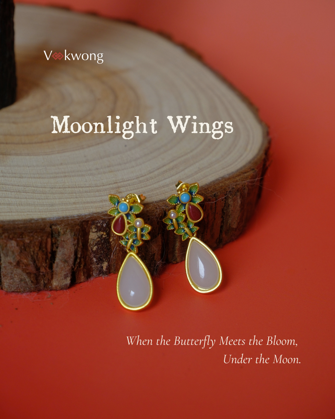 Moonlight Wings | Butterfly-Flower Enamel Jade Earrings
