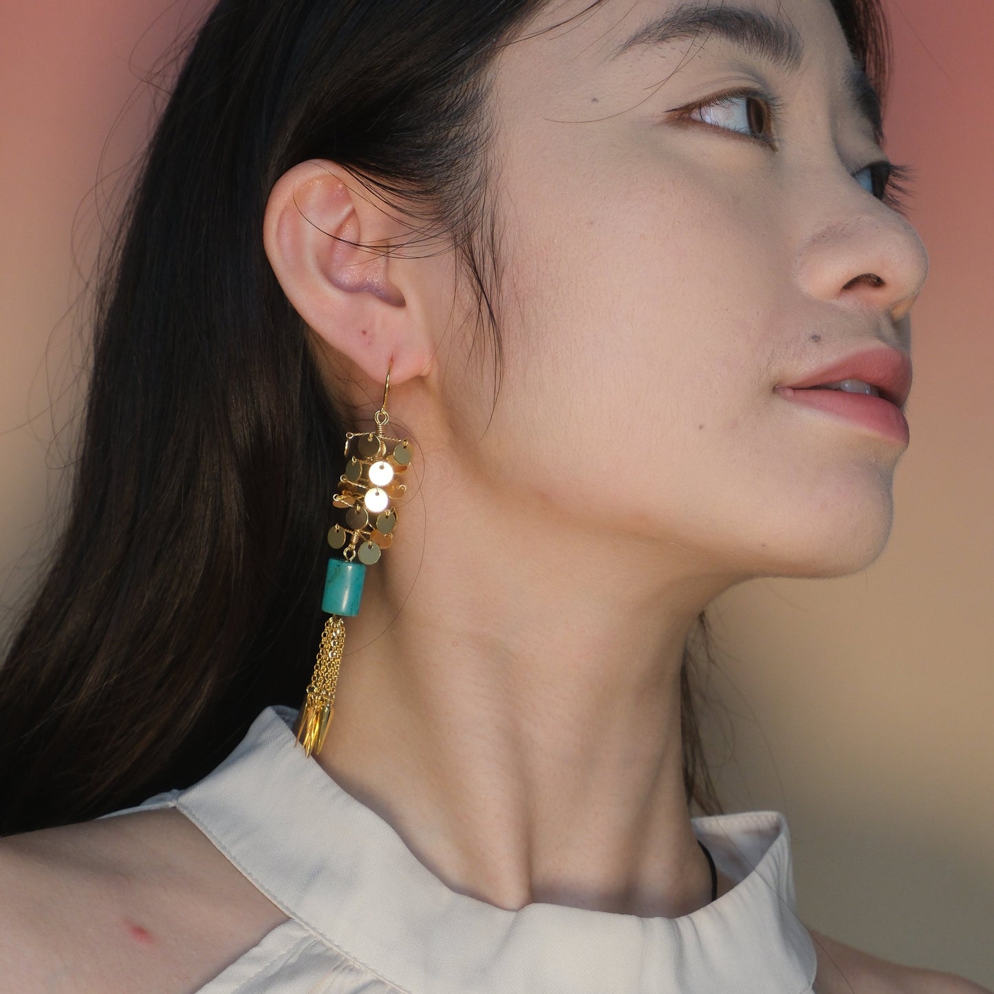 Luminous Arbor | Handmade Gilded Earrings with Natural Turquoise