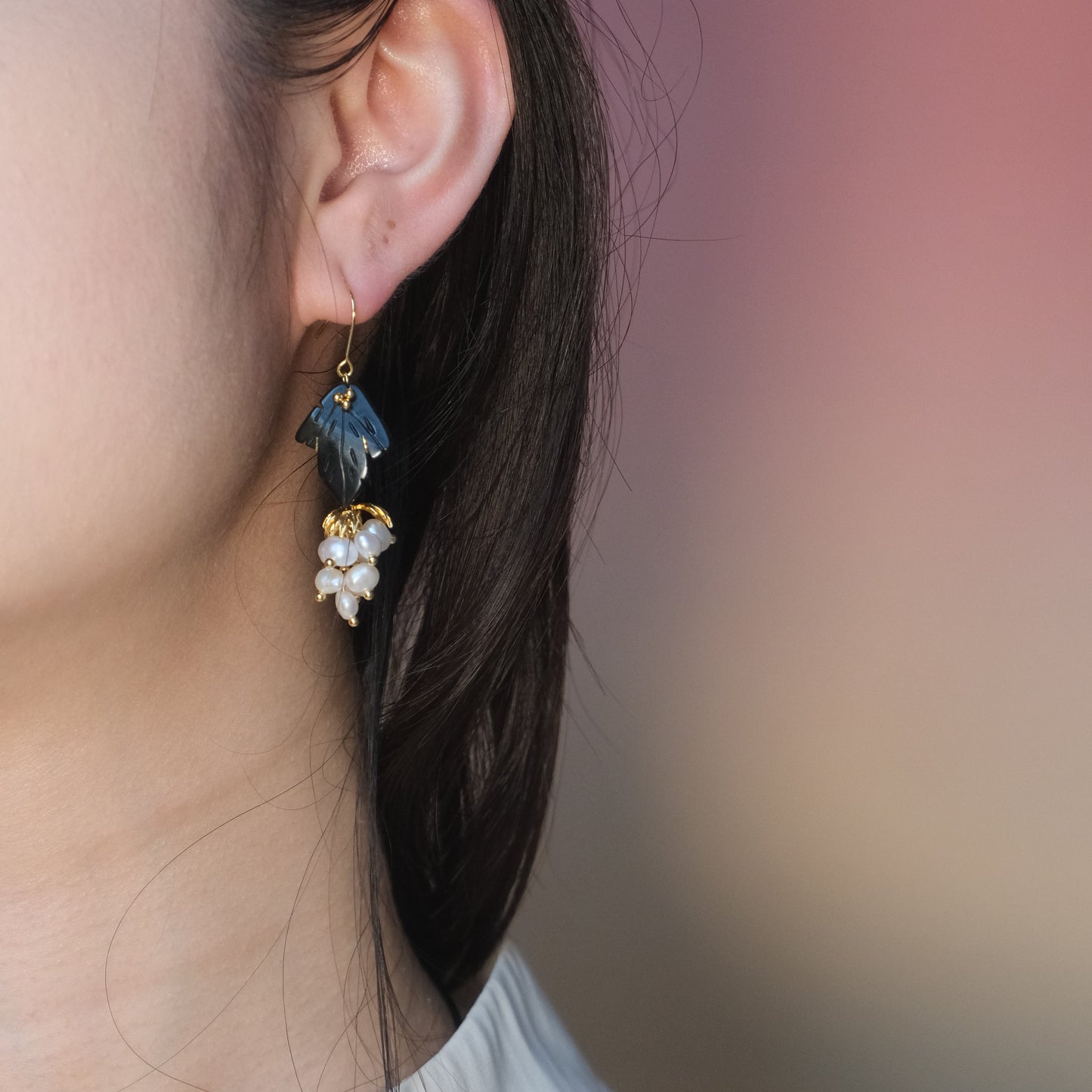 Vineyard Reverie | Gilded Grape Earrings with Pearls and Jade
