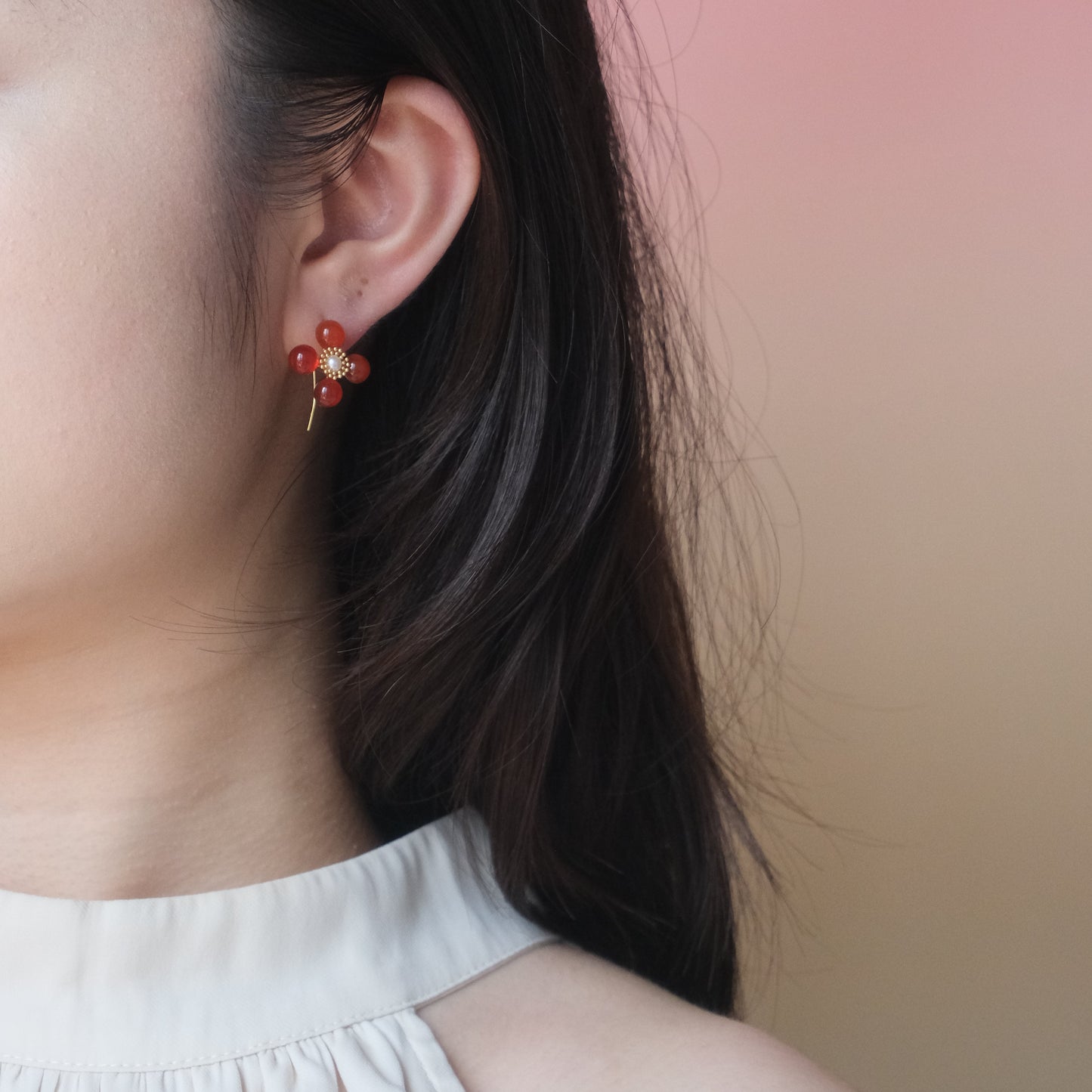 Incandescent Glory | Gilded Flowering Crabapple Earrings with Agate and Pearl